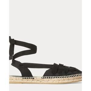 Bonni Canvas Espadrille Sandal sz 7 black lace up sandals coquette preppy NWOT
